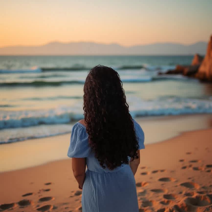 Woman at beach sunset